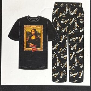 New Doritos Mens 2-Piece Black Mona Lisa Sleepwear Pajama Sleep Set Size Small